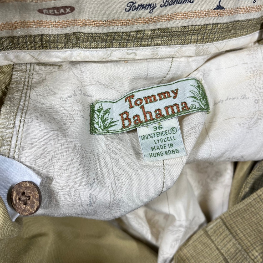 ommy Bahama Pants Mens 36 (32x31) Relaxed Tan Plaid Pleated Tencel Trousers - Picture 8 of 14